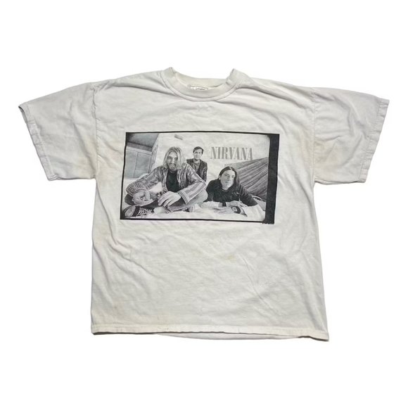 1996 Vintage NIRVANA front & back print white Band Tee Shirt Men's Large